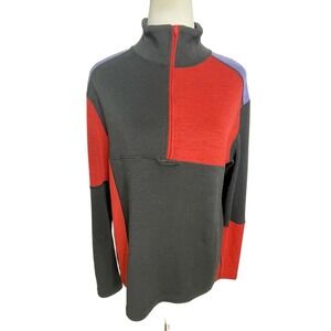 Neve Designs 1/4 Zip Merino  Wool Blend Sweater Black Red Colorblock Medium